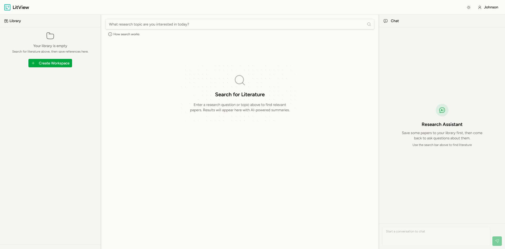 LitView opening screen